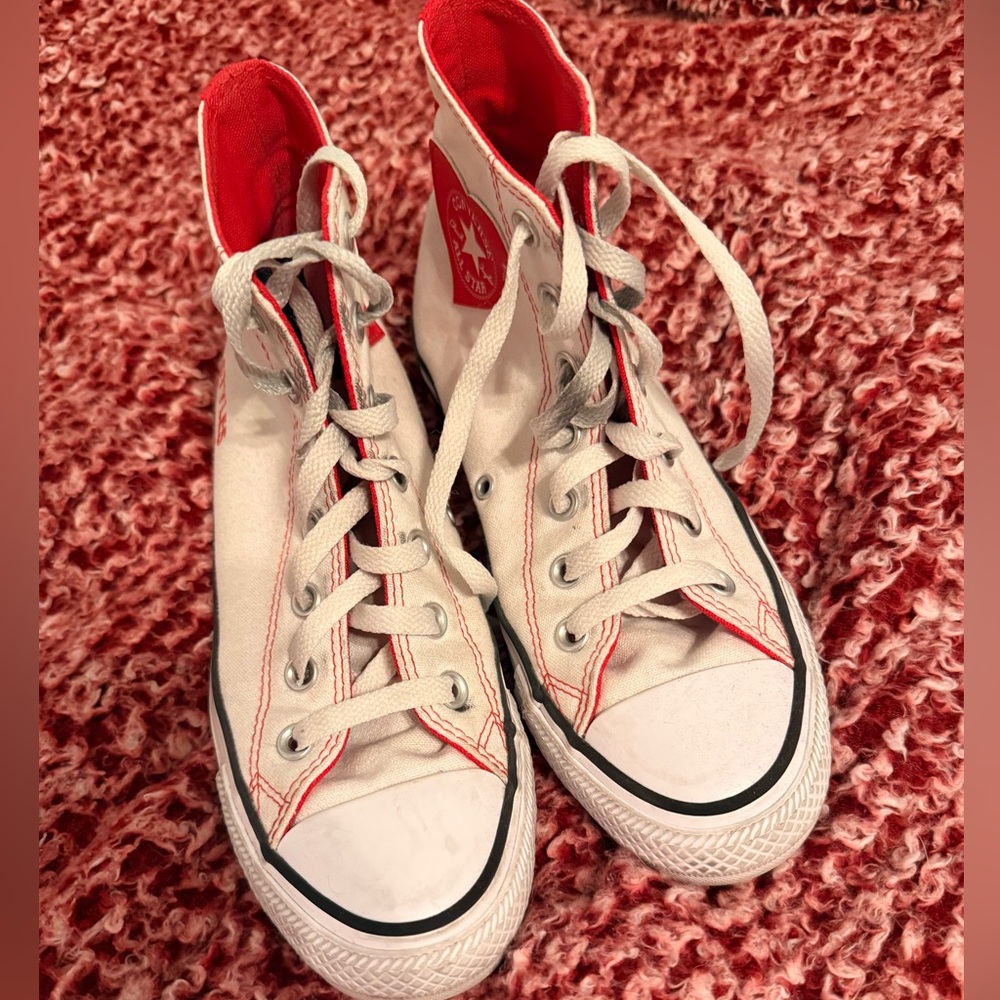 white converse with red details